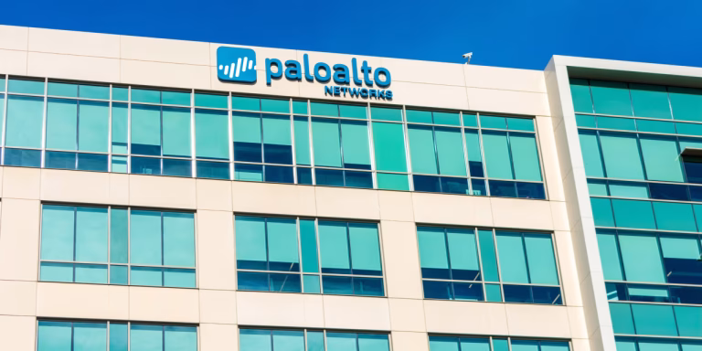 Palo Alto Networks headquarters building exterior against a blue sky